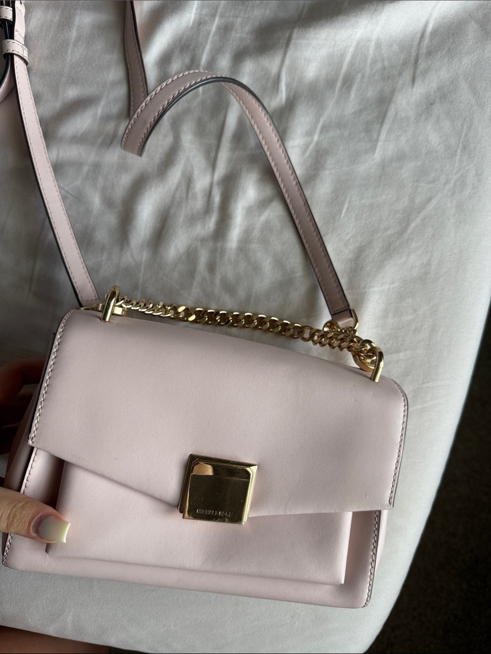 Michael Kors Pale Pink Leather Crossbody with Gold Chain